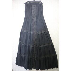 Blu Dahlia Strapless Tiered Lace Black Maxi Dress-Large-Goth-Witchy